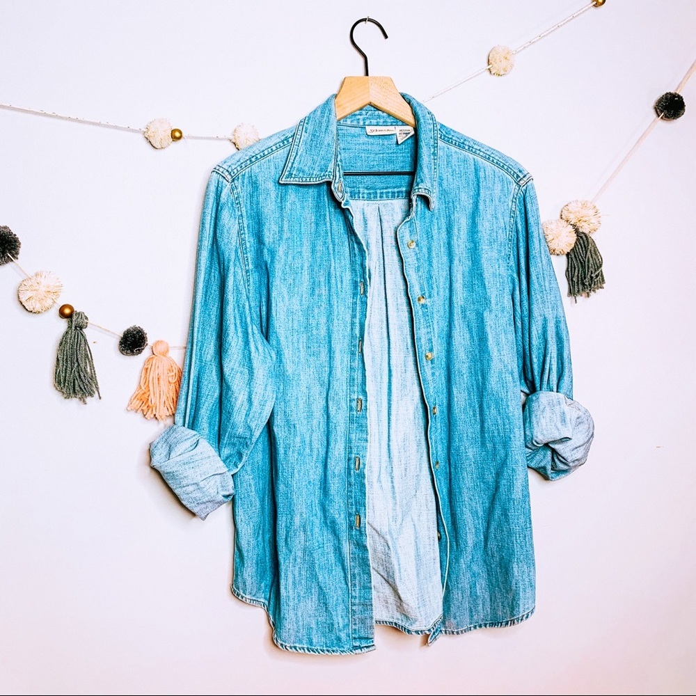 VINTAGE y2k preppy denim chambray button up popover
